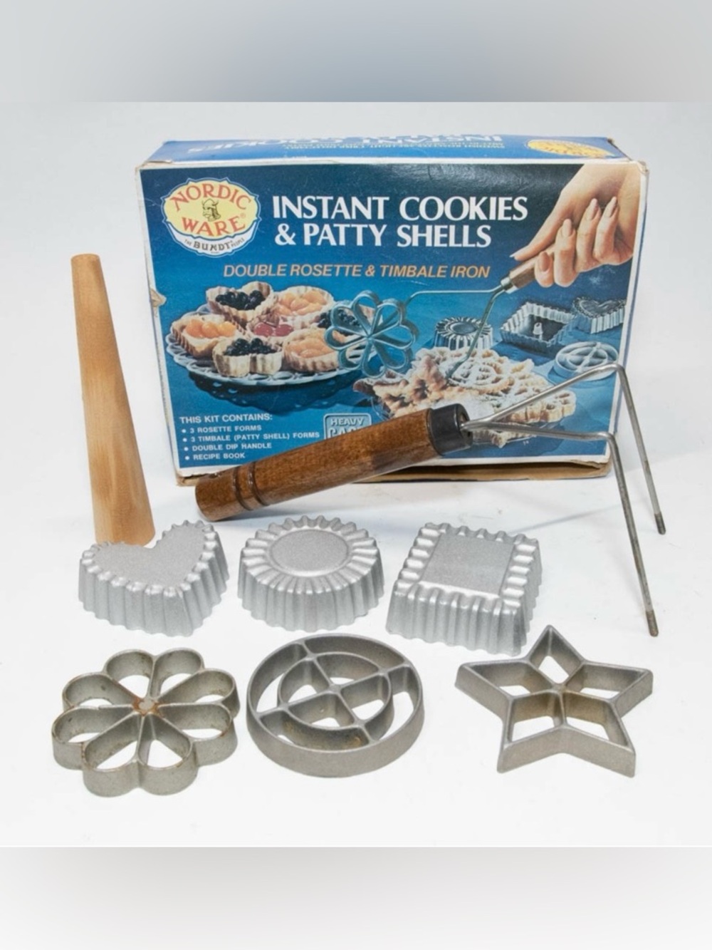 Nordic Ware Silver Patty Shell & Rosette Cookie Mold Kit with Wooden Handles